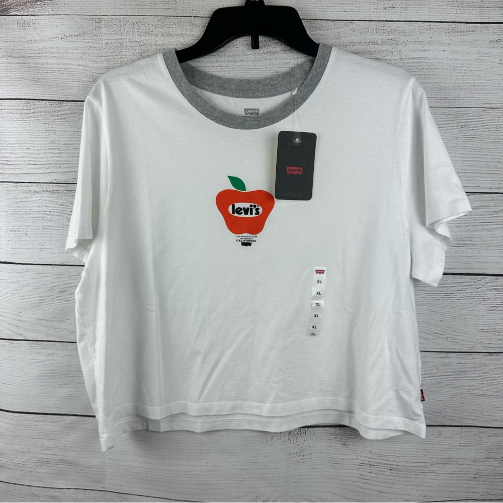 Levi's Cropped Graphic Jordie Tee Apple Poster White - Picture 2 of 6